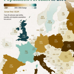 Mapped: Europe's Population Crash (2025-2100P)