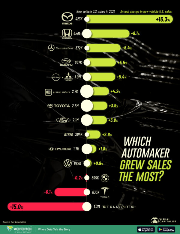 Visualized: Which Automakers Grew U.S. Sales in 2024?