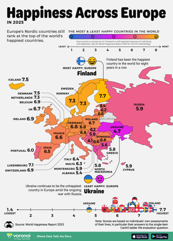 Mapped: Happiness Levels Across Europe