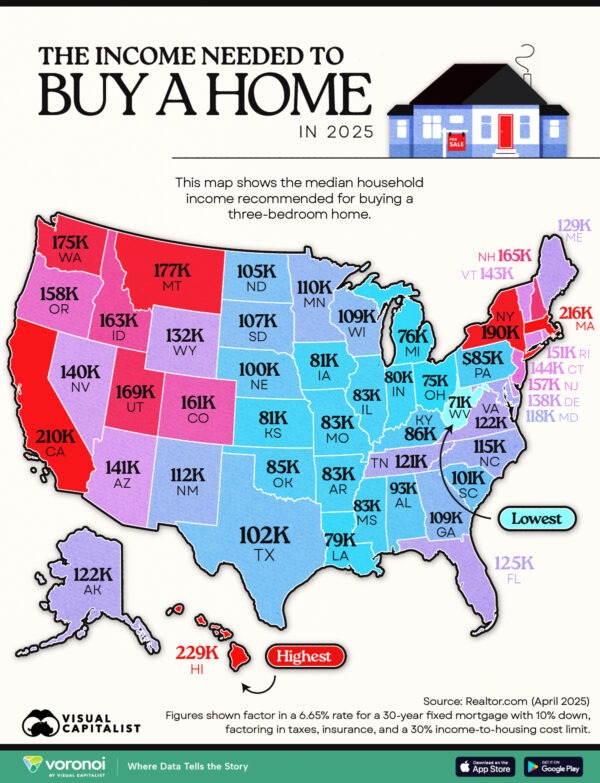 Mapped: The Income Needed to Buy a Home in Every U.S. State