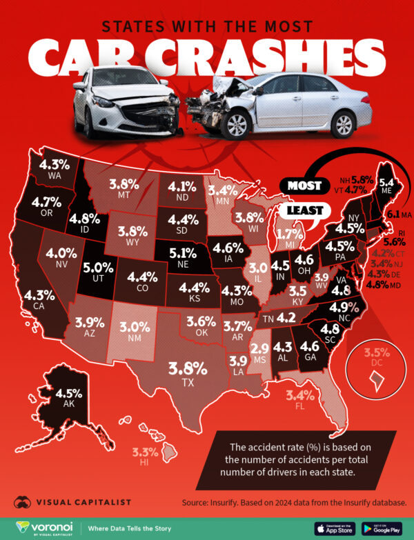 Mapped: U.S. States with the Most Car Crashes