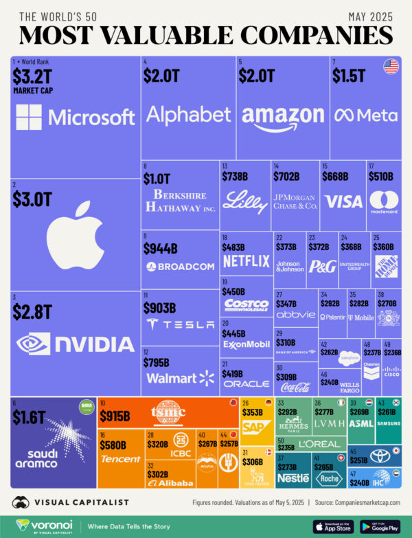 Ranked: The World's 50 Most Valuable Companies in 2025