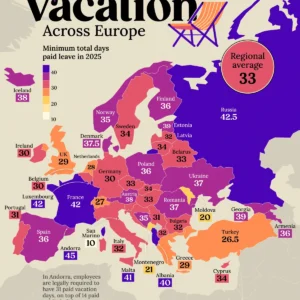Mapped: Paid Vacation Days Across Europe
